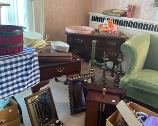 End tables, Rolls Royce sign