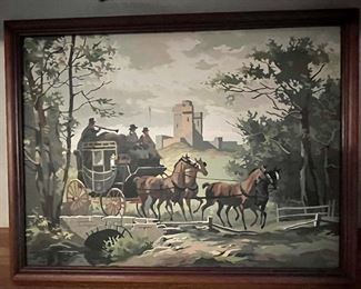 Believe it or not, this is an old paint by numbers framed print. Isn't it fabulous?