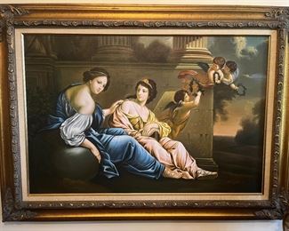 Classical style portrait of two women with cherubs.