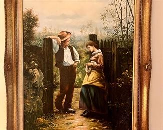Couple at a garden gate - signed W.J. Stempell