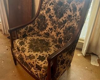 There are two of these vintage flower print occasional chairs.