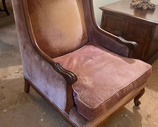 Occasional Chair with blush colored velvet fabric.