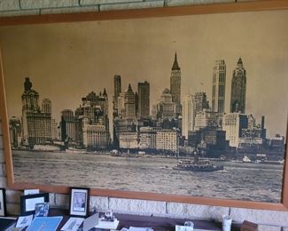 Older photo of the New York City skyline. Very large, black and White