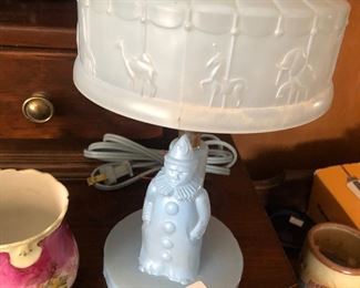 Depression glass clown w Carousel glass shade