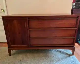 Lane Rhythm Mid-Century Reversible Door Walnut & Cane 3 Drawer Buffet (50-1/2"W x 18"D x 30-1/2"H)