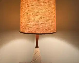 MCM Teak & Marble Based Lamp (pr)