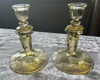 Heisey Sahara Yellow Candlesticks