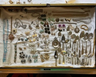 Costume Jewelry & Single Sterling Silver Spoons