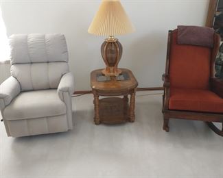 Recliner is a matched set with another recliner in the family room. The end table, lamp and rocker are for sale