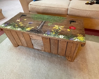 coffee table, top lifts up