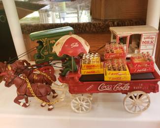 Cast iron coca cola toy & fresh milk toys