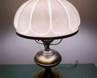 Electric Brass Milk Glass Shade Table Lamp