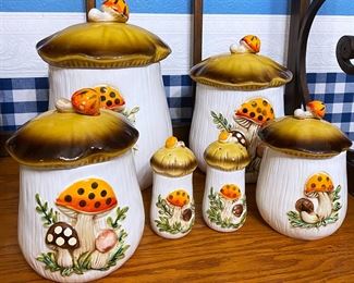 Sears 1978 Japan Merry Mushroom Canister and Salt Shaker Set