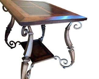 MAKE OFFER.  ALL OFFERS CONSIDERED.  $100 USD     Domain Furniture Leather Inlay Scrolled Iron Legs End Table LA178-8    Description: Elegant but sturdy end table with leather inlay and scrolled metal legs. 
Dimensions: 28 x 22 x 24"H
Condition: Very good condition
Local pick up Potomac, MD.  Located on first floor.  Contact us for shipper suggestions.      https://goodbyhello.com/products/la178-8?_pos=9&_sid=f4cf1db7b&_ss=r