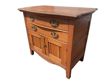 $400 USD     Wm H Happle Antique Oak 2 Drawer 2 Door Washstand Server Buffet GH-4    A quaint Victorian Era Washstand. Made from oak with one dovetailed drawer featuring ornate brass hardware and lower cabinet for storage. 

Dimensions: 32 x 19 x 29"H

Local pick up Lorton, VA.  Contact us for shipper suggestions.     https://goodbyhello.com/products/wm-h-happle-antique-oak-2-drawer-2-door-server-buffet-gh-4?_pos=4&_sid=1a256ccce&_ss=r 