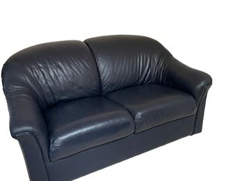 $250 USD      Blue / Black Leather Two Seater Sofa Couch SB183-39    Description: Lush and soft.  Perfect to curl up in while watching netflix or reading a great book. This sofa is perfect for that special nook in your home.

Dimensions: 58 x 46 x 31"H

Condition: Very good condition.

Local pick up Chevy Chase, MD.  Located on second floor.  Contact us for shipper suggestions.      https://goodbyhello.com/products/black-leather-sofa-couch-sb183-39?_pos=22&_sid=e709a2c06&_ss=r