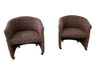 $400 USD      Pair of Curved Back Barrel Club Chairs on Coasters SB183-23     Description: Plush pillowtop seating, subtly shaped arms and open curved base makes these mid century modern chairs the perfect addition as accent chairs in the living room or as arm chairs in the dining room
Dimensions: 26.5 x 27 c 29.5
Condition: Good condition
Local pick up Chevy Chase, MD.  Located in basement.  Contact us for shipper suggestions.      https://goodbyhello.com/products/pair-of-barrel-chairs-on-coasters-sb183-23?_pos=12&_sid=e709a2c06&_ss=r