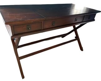 $300 USD       Pottery Barn Portola Campaign Style Desk SL86-9     Rustic refinement exudes from this polished piece, which is outfitted with metal inset pulls with an antiqued brass finish. The desk provides ample storage, with a large middle drawer and two stacks of smaller drawers.
51 x 24 x 30

Condition:  Very good

Local pick up Chevy Chase, MD.  Contact us for shipper suggestions      https://goodbyhello.com/products/pottery-barn-desk-sl86-9?_pos=1&_sid=8c943c460&_ss=r