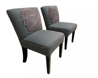 $300.00 Pair Grey Side Chairs w Rose Embroidery LY200-3
Looking for a pair of chairs that are fashionable and practical? These Accent Chairs are just for you! Place in the living room for a fresh pop of pattern. Use in the bedroom for extra seating, or as a stylish desk chair in an office. 

Dimensions: 29 x 29 x 32.  Seat = 18

Local pick up Potomac, MD.  Contact us for shipper suggestions