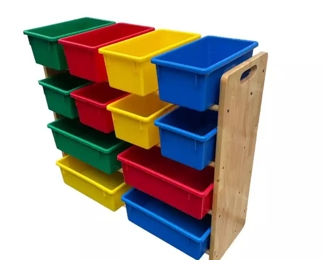 $50.00 Children's Shoe Storage Home Basics 12 Bin Toy Organizer LY200-8                                                      
Perfect for a Playroom.  Bright Color Shelves. Various Size Bins. Stand Holds All Bins.  12 BINS FOR ORGANIZING: This organizer contains different sized bins, which are great for various items. Store toys, craft supplies, books, shoes, and more.

Dimensions: 34 x 15 x 32"H

Condition:  Very good.  One bin has crack

Local pick up Potomac, MD.  Contact us for shipper suggestions.