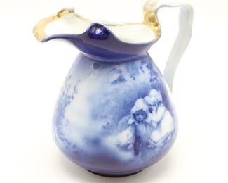 Antique Royal Bayreuth Blue & White Gilded Pitcher (circa 1896)