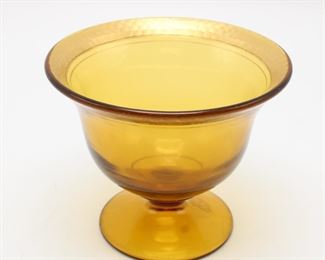 Vintage Gilded Amber Glass Pedestal Bowl (circa 1930s)
