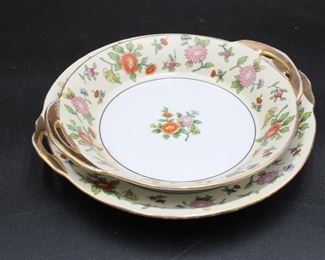 Noritake "M" Hand Painted Flower Dish w/Gilded Handles (Set of 2)