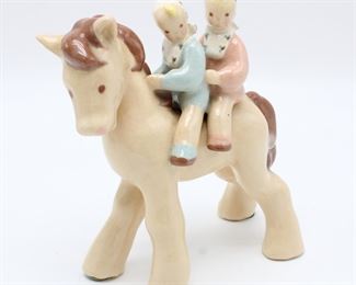 Children Riding Horse Ceramic Figurine