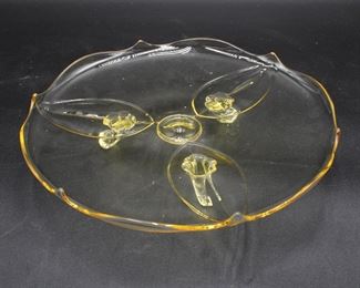 Yellow Glass Three-Footed Cake Plate