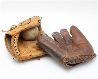 Two Baseball Gloves and Softball