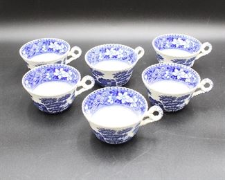 Royal Crown Derby Gilded Blue & White Teacups (Total of 12)