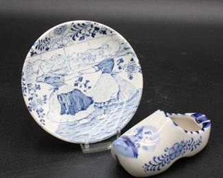 Blue & White Ceramic Clog & Dish