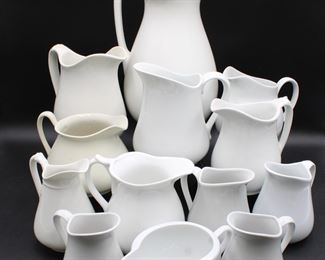 Assortment of White Ceramic Pitchers (Total of 13)
