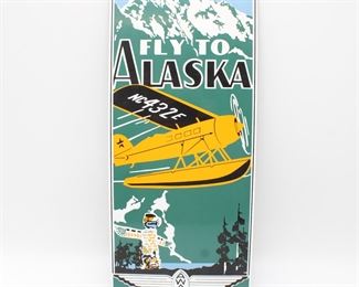 "Fly to Alaska" Ande Rooney Porcelain Enameled Advertising Sign