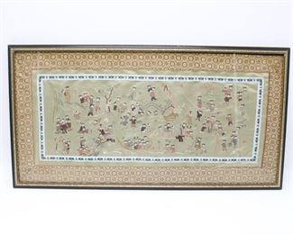 Framed Asian-Themed Textile Art
