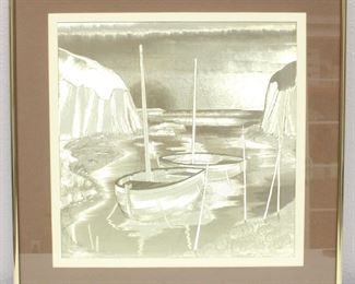 Manifestations Optical Illusionary Art Framed Fishing Boats Foil Print