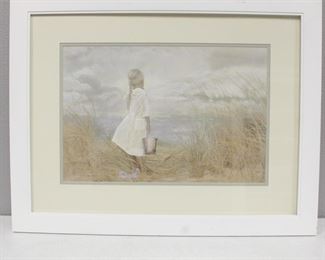 Framed Girl Looking Out at Beach Print
