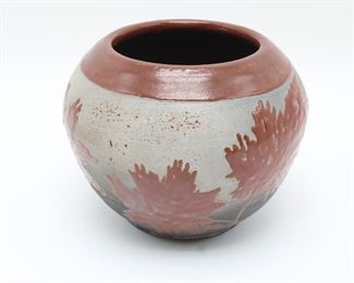 Signed Maple Leaf Ceramic Vase by Teresa Duncan
