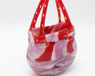 Red & Pink Swirls Glass Handbag
