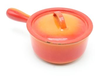 Descoware Small Orange Enameled Pot w/Lid
