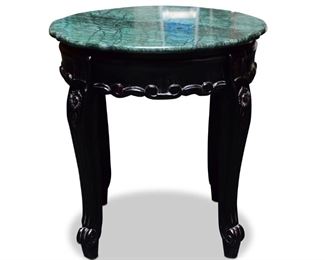 Carved Wood Side Table with Stone Top