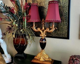 Beautiful Art. Floral & Black Demilune Table!