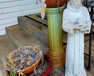Planters. St. Christopher Statue. Yard Art & Plants!