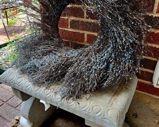 Concrete Yard Bench. Wreath!