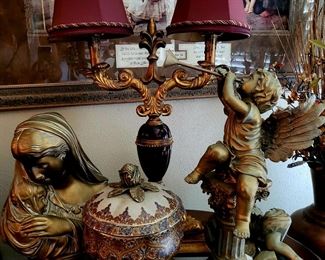 Pair of Beautiful Double Shade Lamps. Angels. Table Decor!