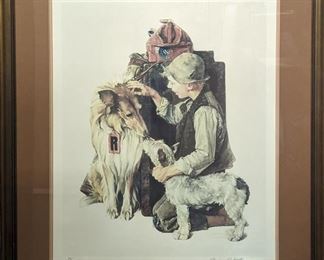 Boy with 2 dogs rockwell