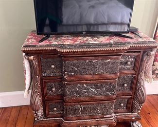 Wood and marble dresser drawers
