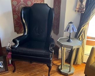 Antique leather wing chair