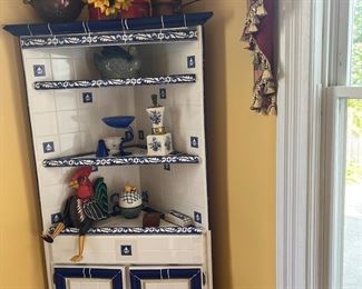Blue and white tile hutch