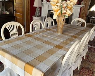 Dining room set eight chairs, beautiful wood table with two leaves, mint condition
